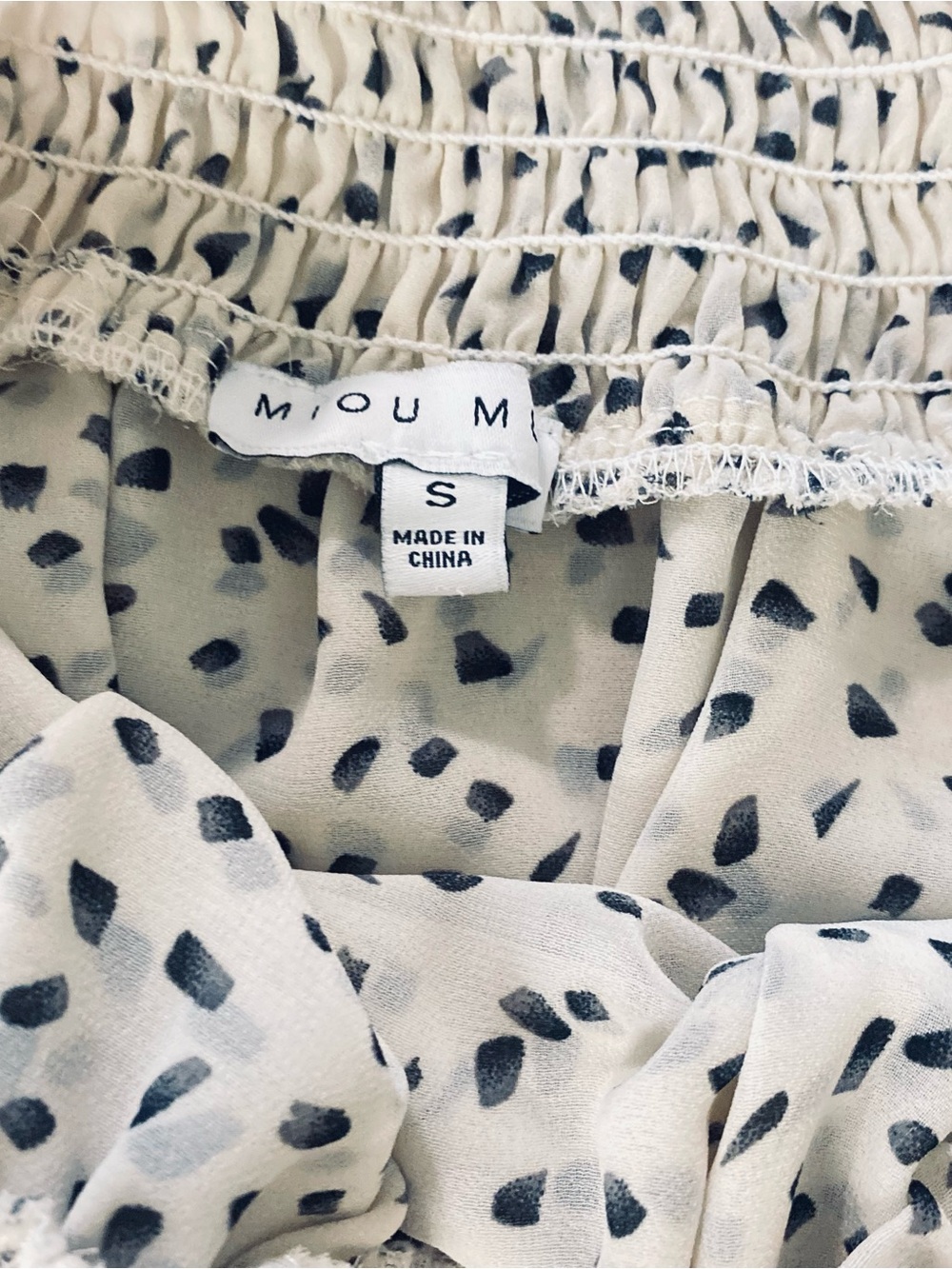 MIOU MIOU Cream Blouse with Black Spot Print and Shirred Neckline